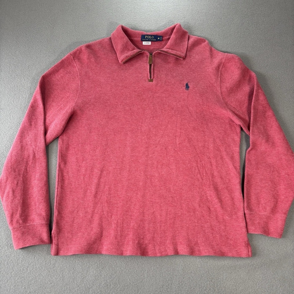 Ralph Lauren Polo 1/4 Zip Sweater Mens M Salmon Cotton Pullover Classic Preppy